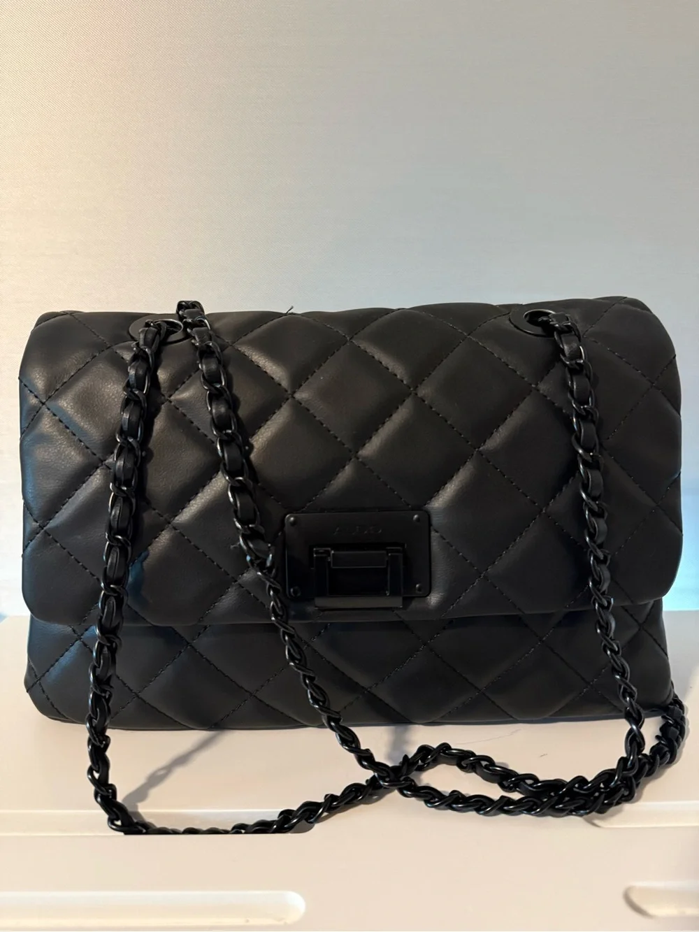 Aldo Black Quilted Shoulder Bag with Chain Strap